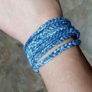 Denim blue multi strand crochet bracelet